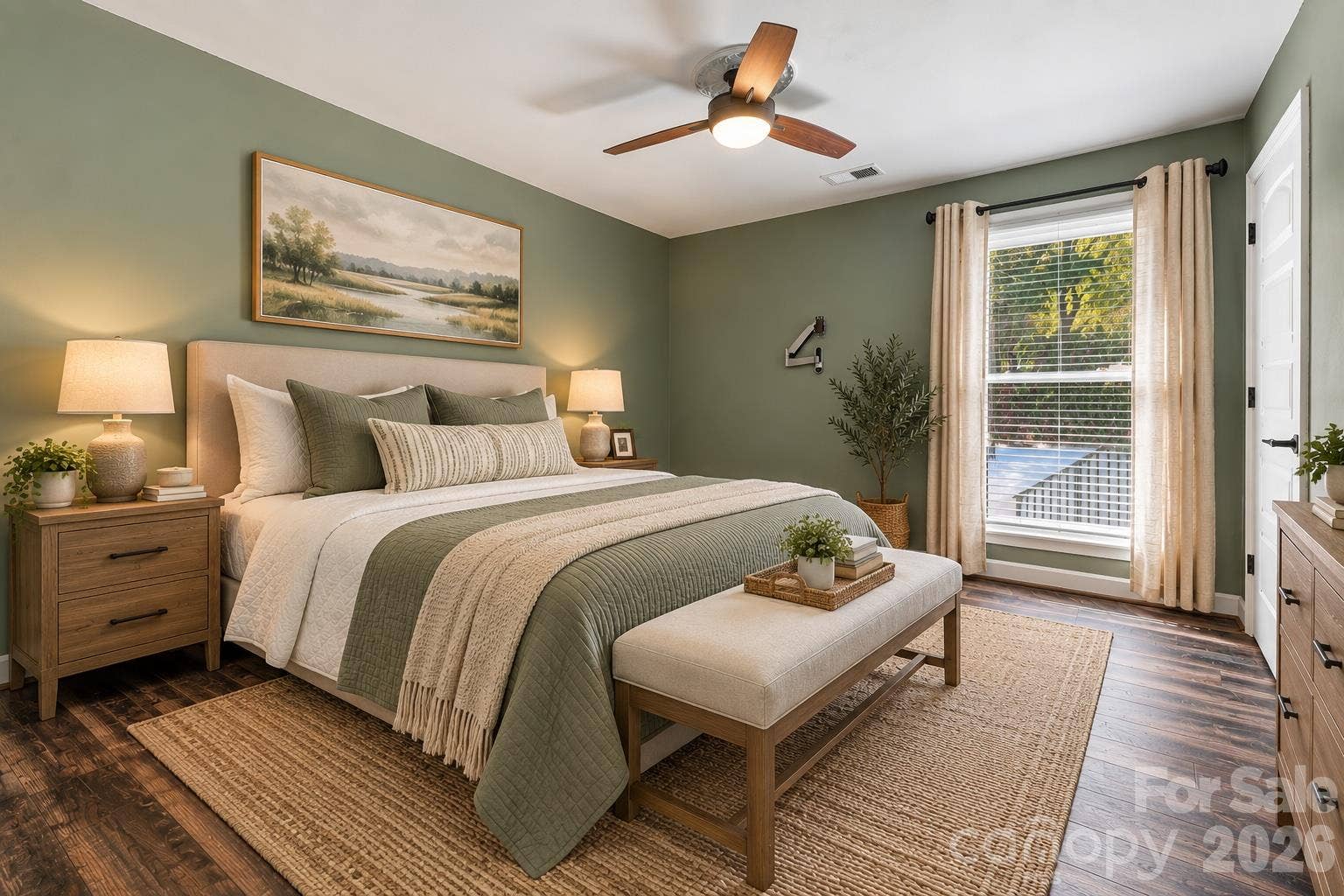 Main floor bedroom virtually staged- vinyl wood plank flooring