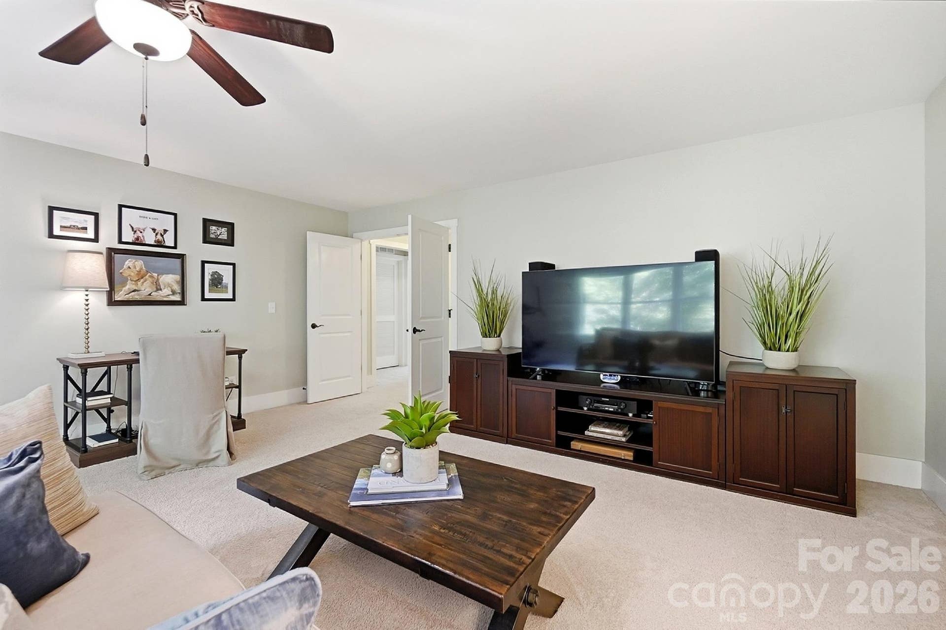 Large Media/Bonus Room with ceiling fan