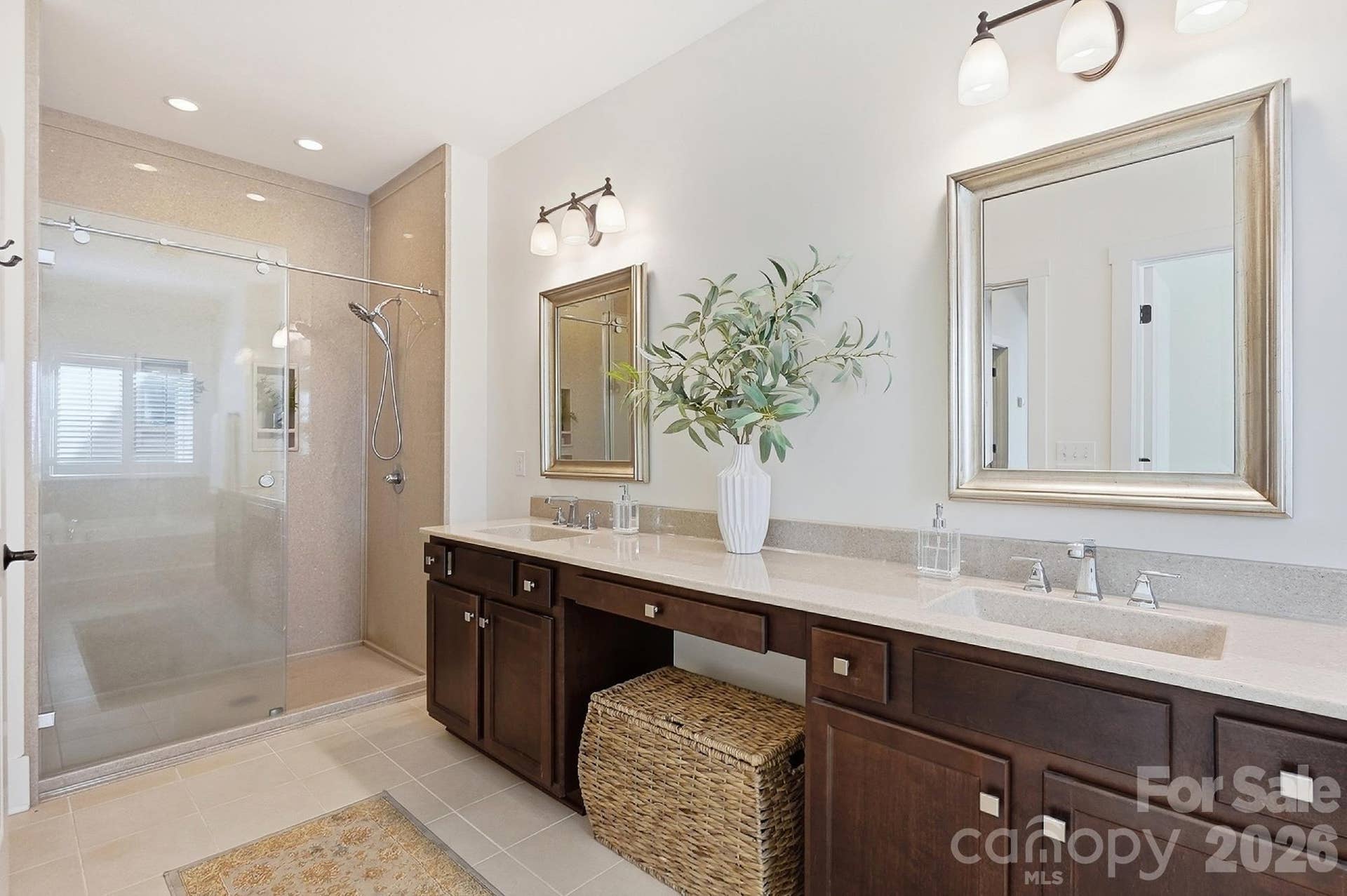 Primary bath with upgraded stone shower. Grout free!