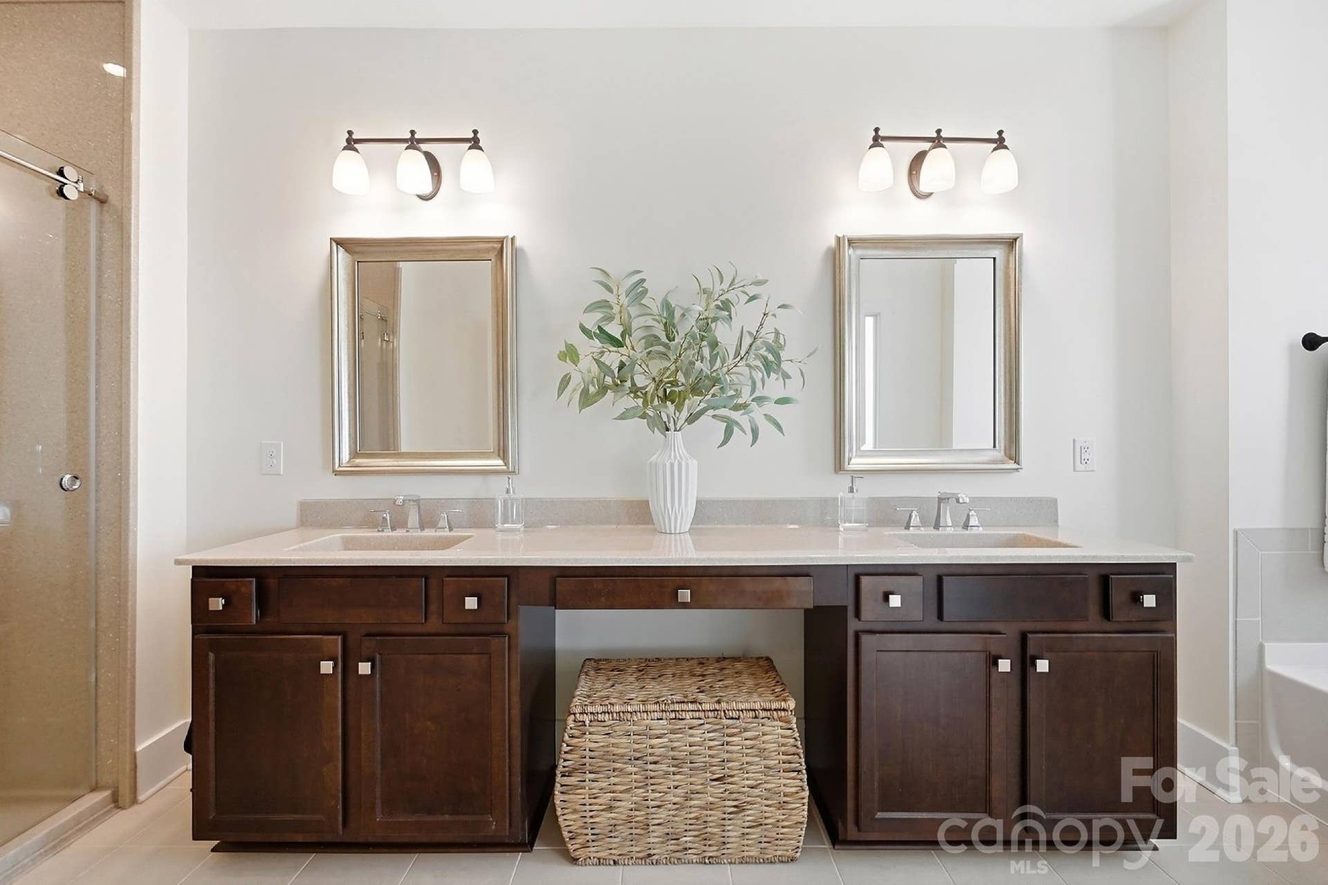 Dual sinks with new stone countertop