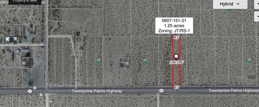 Property photo for 1 Acres Hwy 62 Near Sunfair Road, Joshua Tree, CA