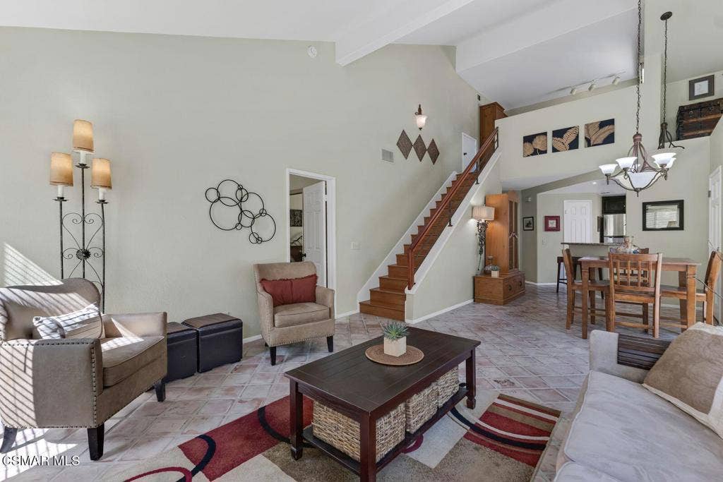 Great room with stairs to office