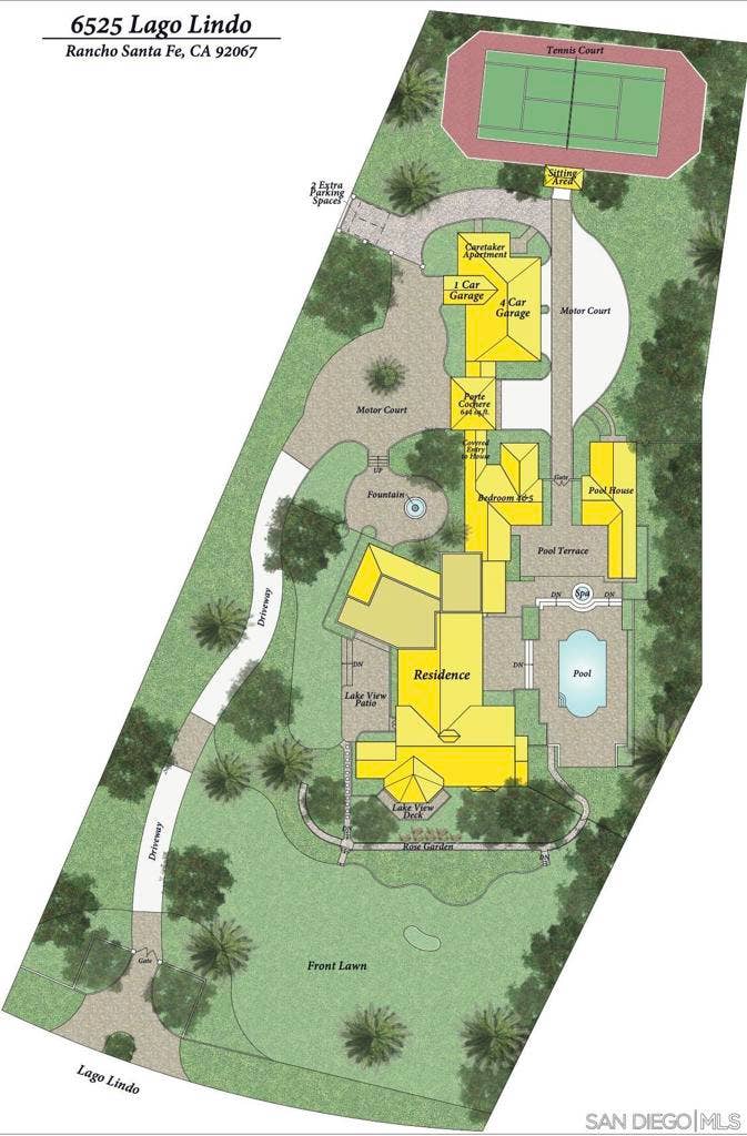 Floor Plan of the House, Garage, Tennis Court and grounds.