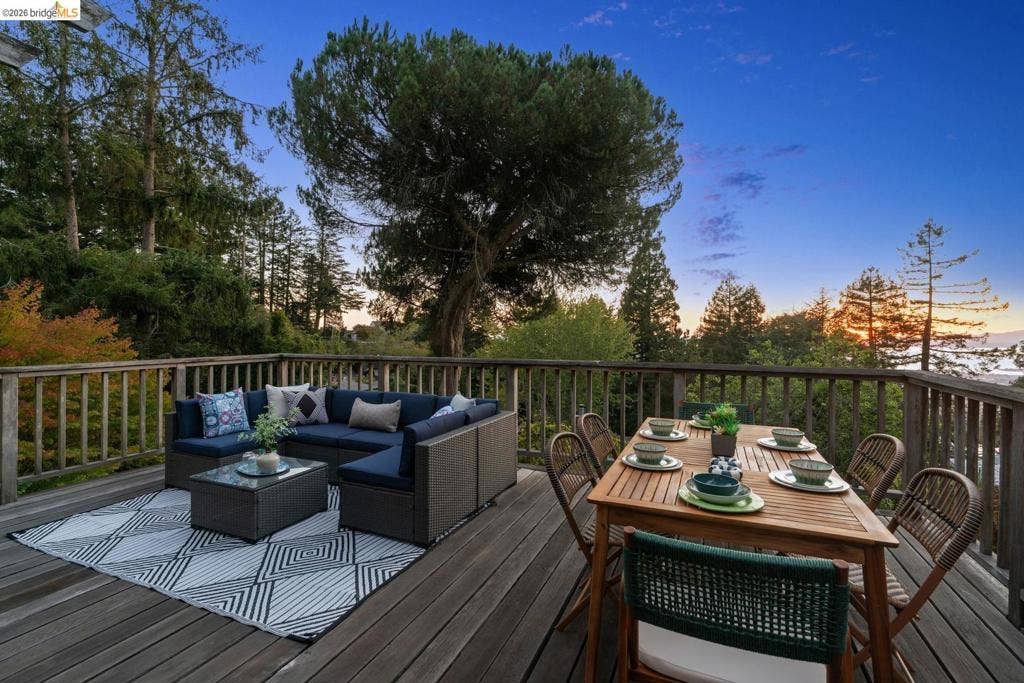 Expansive wooden deck with perimeter railing
