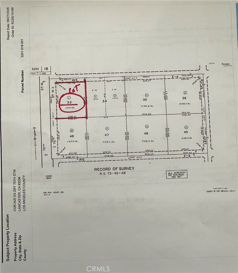 Property photo for 0 COR AVE E4 DRT 70TH STW, Lancaster, CA