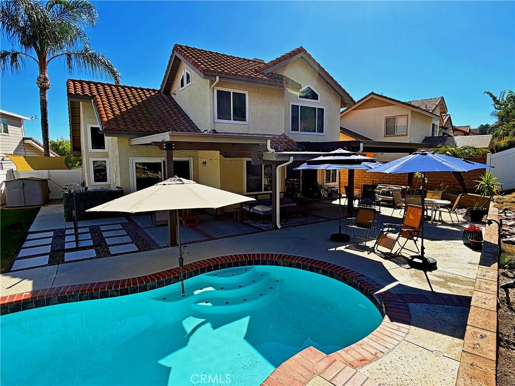 2400 Pepperwood, Corona, CA 92882 The expansive backyard creates a private Southern California retreat with pool, spa, covered patio, and multiple entertaining areas.