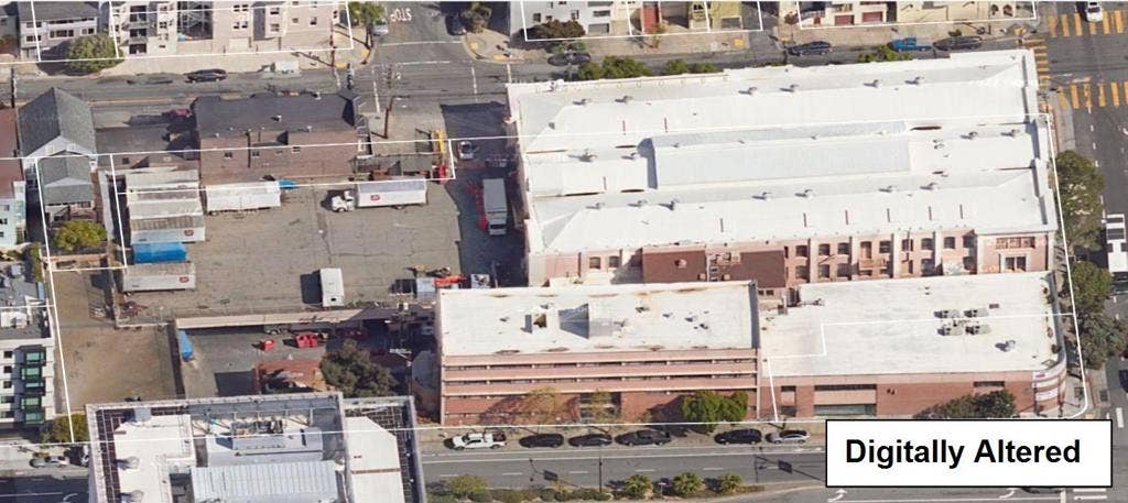 3550 Cesar Chavez Street, San Francisco, CA 94110 the lot lines have been added to they overhead sot of the property.