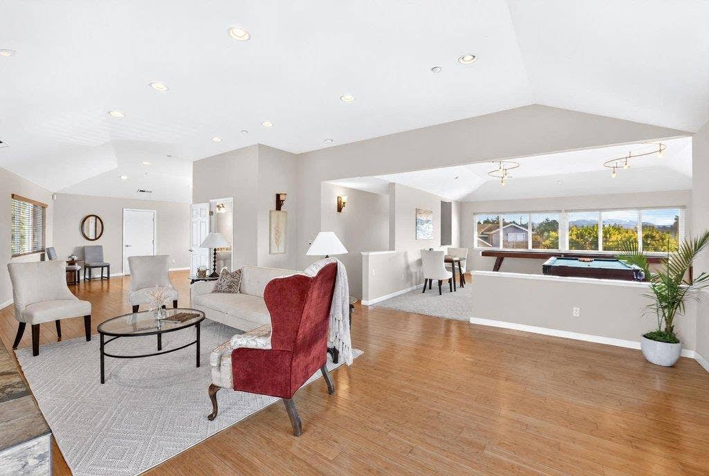 110 Mattison Court, Aptos, CA 95003 Living room with adjacent game room.