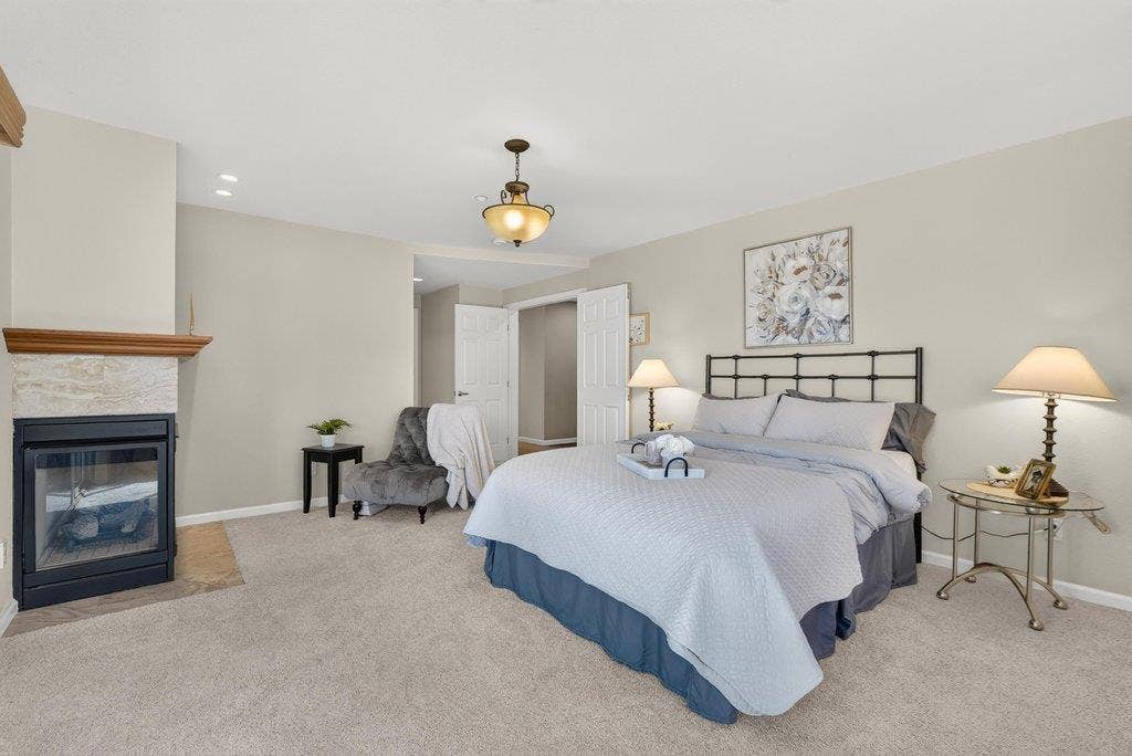 110 Mattison Court, Aptos, CA 95003 Primary bedroom with gas fireplace.