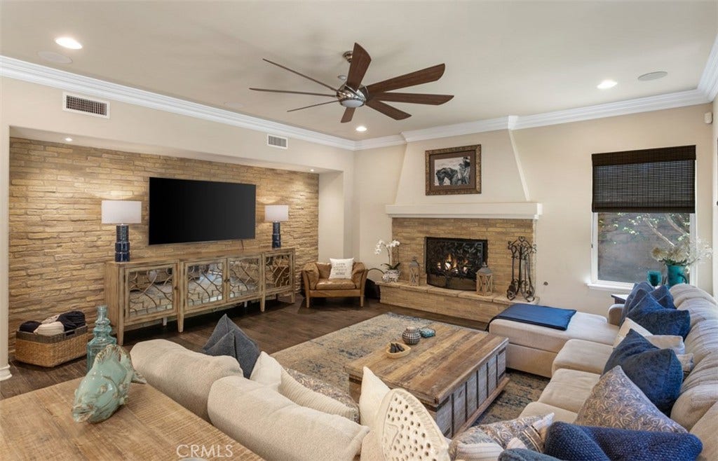 31201 Old San Juan Road, San Juan Capistrano, CA 92675 Family room with fireplace and beverage station