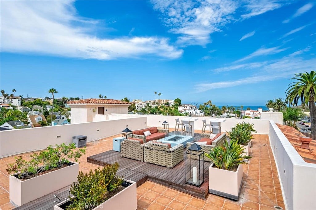 1520 N El Camino Real, #26, San Clemente, CA 92672 Ocean view Rooftop deck with BBQ area, fire pit and lots of cozy seating....great for entertaining!