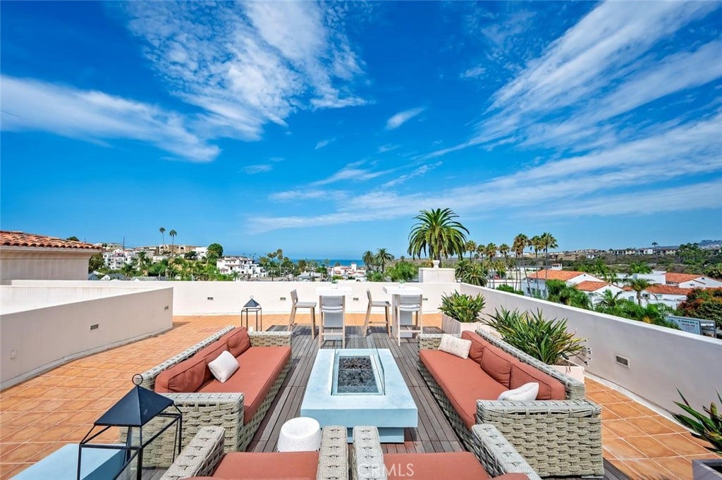 1520 N El Camino Real, #26, San Clemente, CA 92672 Ocean view Rooftop deck with BBQ area, fire pit and lots of cozy seating....great for entertaining!