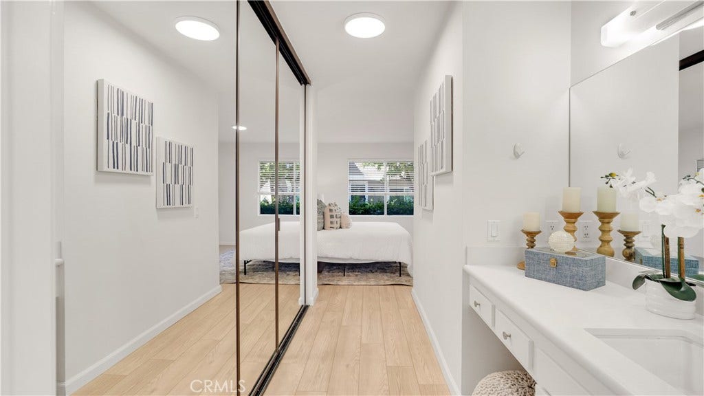 Mirrored closet doors.
