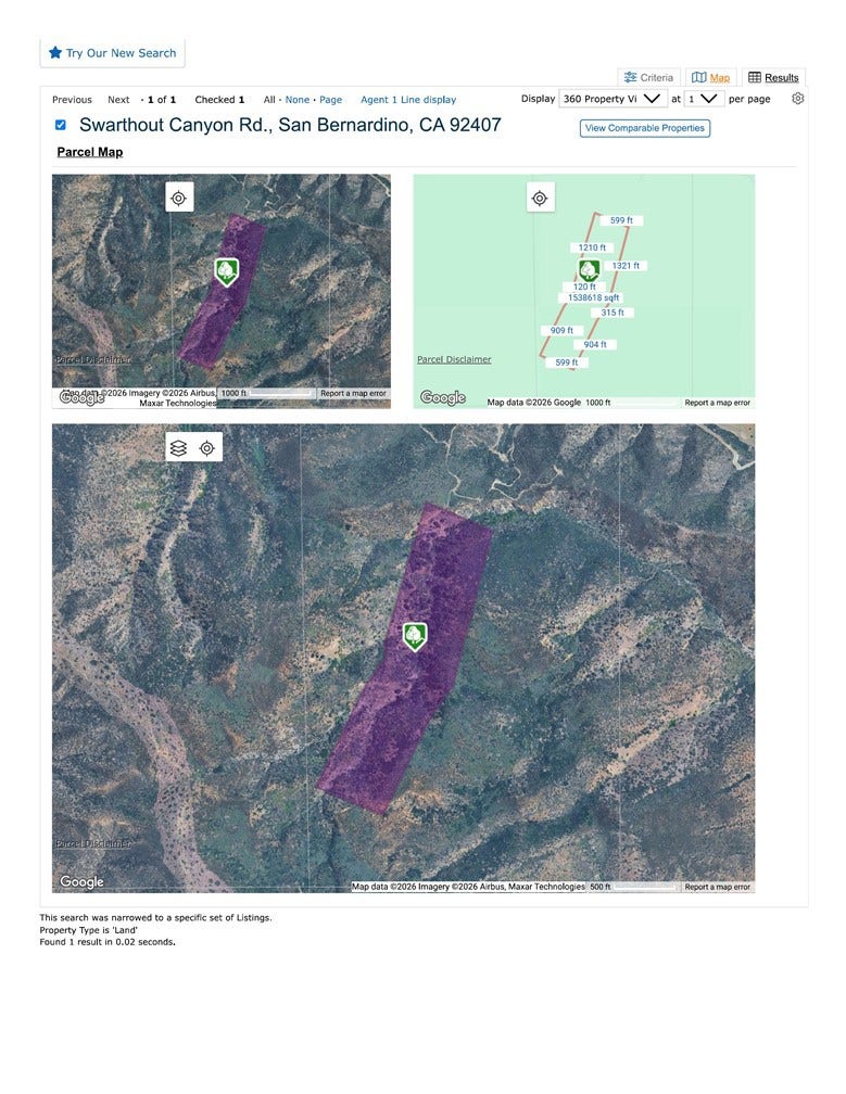 Property photo for 0 Swarthout Canyon Rd., San Bernardino, CA