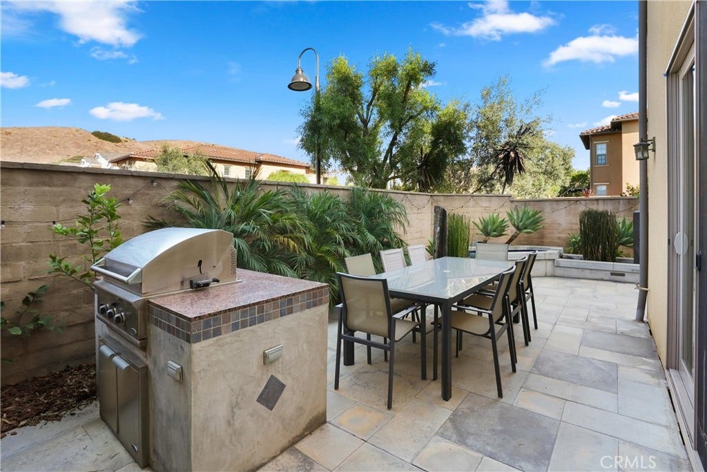 28242 Camino Del Rio, San Juan Capistrano, CA 92675 Private backyard patio with built in barbecue, outdoor dining space, and mature landscaping