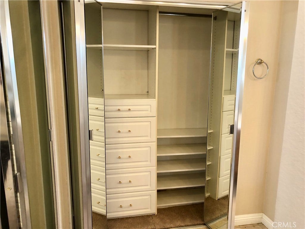 Primary bedroom closet with custom organizers