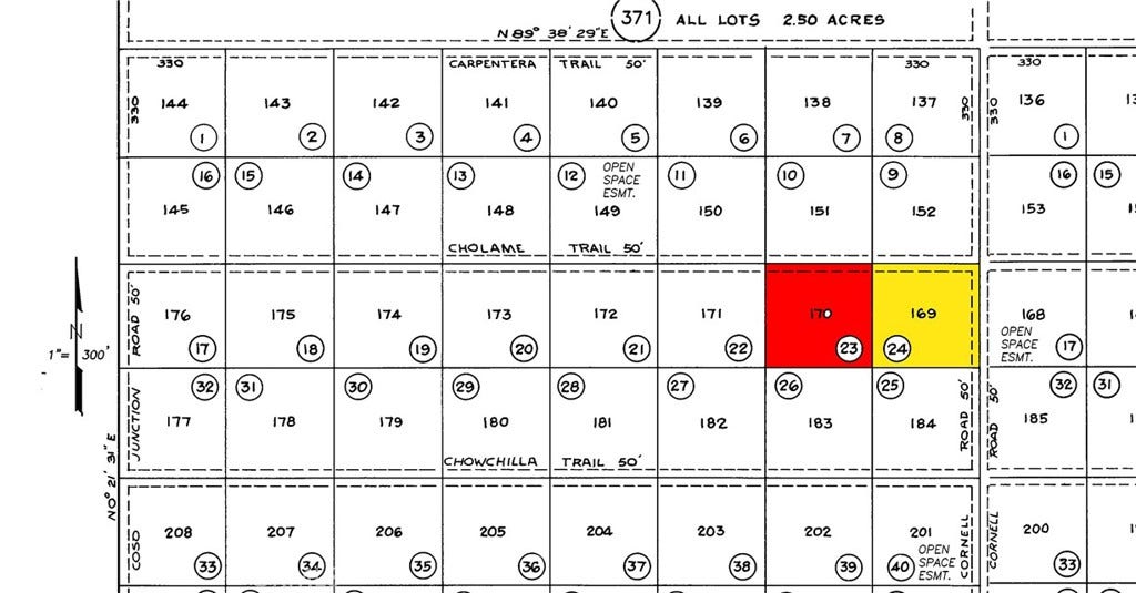 11730 Choctaw (AKA Cholame) Trail, Santa Margarita, CA 93453 San Luis Obispo Tax map of lot in red & Yellow to get both lots = 5 acres.