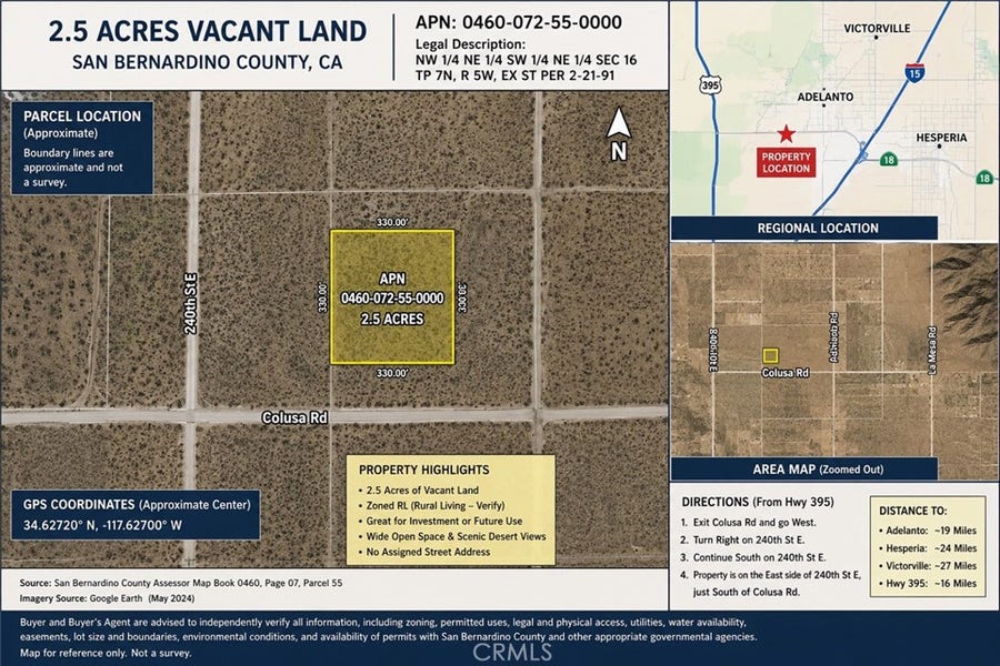Property photo for 0 0, Adelanto, CA