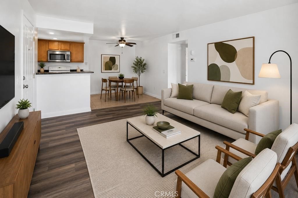 1315 Massachusetts Avenue, #103, Riverside, CA 92507 AI enhanced kitchen-Dining and Living room