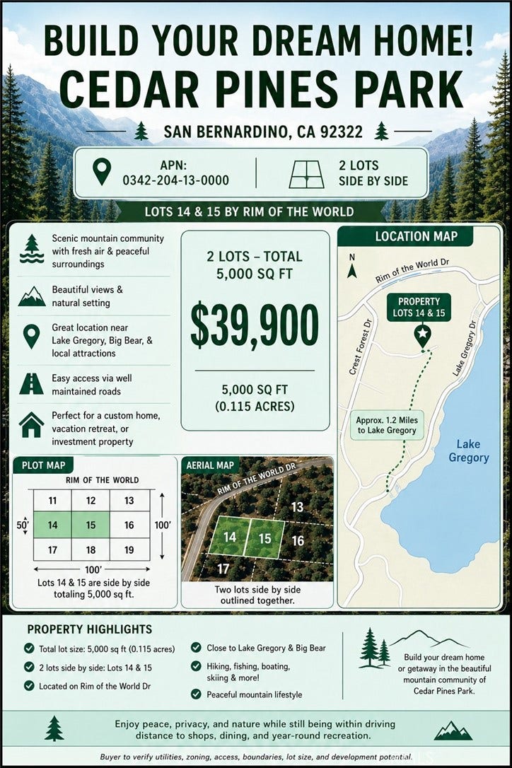 Property photo for 0 Alder, Cedar Glen, CA