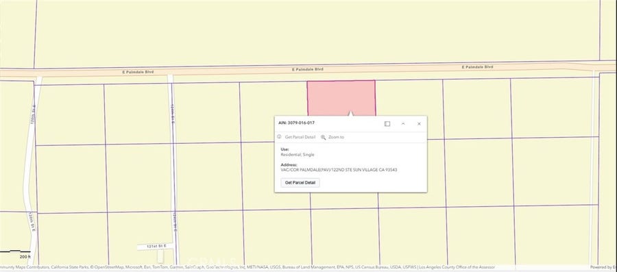 Property photo for 0 Palmdale Blvd, Sun Village, CA