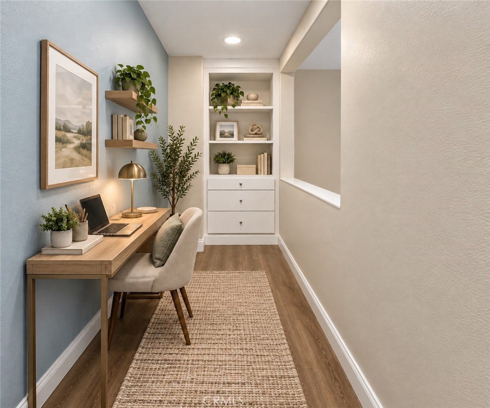32440 Magenta Court, Temecula, CA 92592 Versatile Upstairs Nook Featuring Built-In Shelving And Cabinetry, Wood-Look Flooring, And A Convenient Space For A Home Office Or Study Area. Digitally Staged