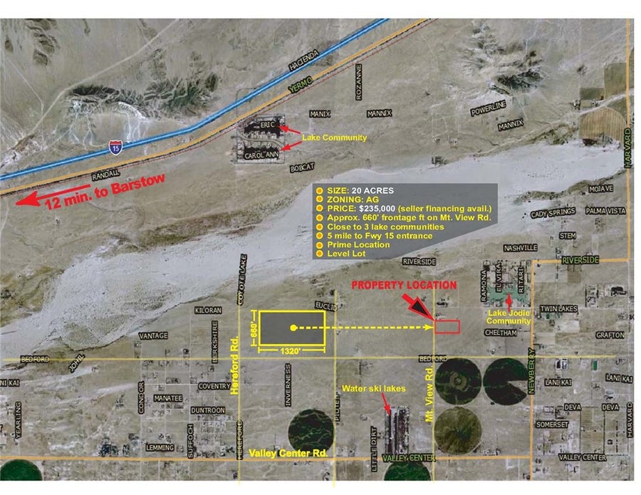 Property photo for 0 Twin Lakes Dr. & Mountain View Rd., Newberry Springs, CA