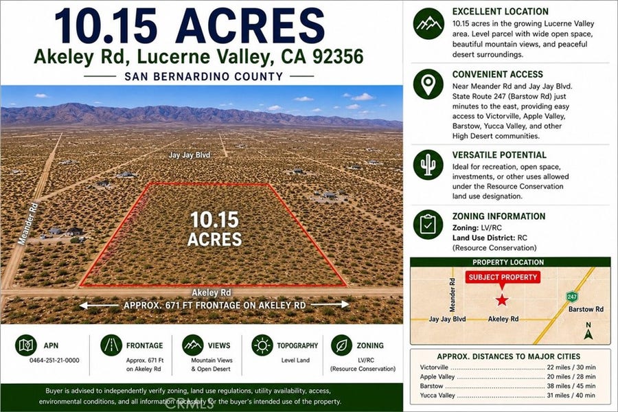 Property photo for 0 Akeley Road, Lucerne Valley, CA