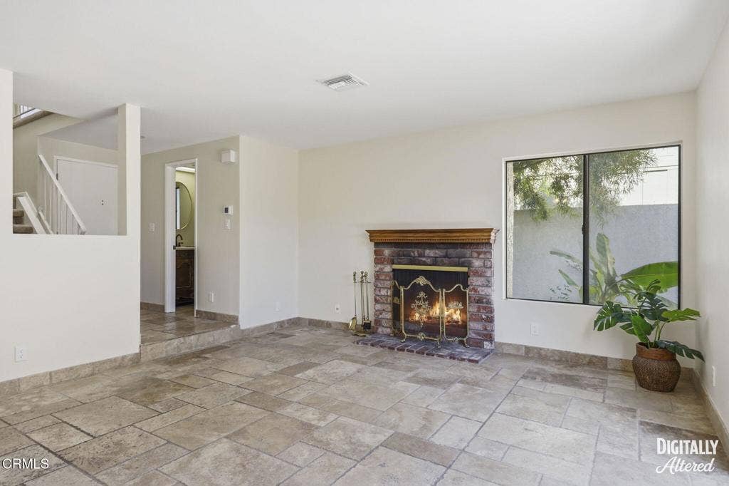 Dining fireplace view