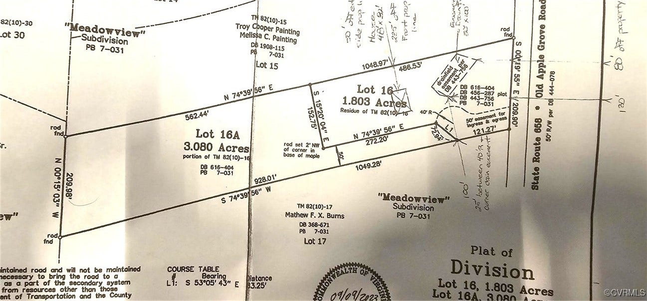 0 Old Apple Grove Road, Mineral, VA 23117 Plat. Subject is Lot 16