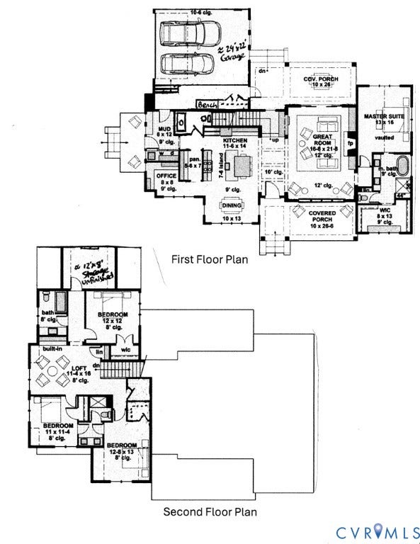 1704 Bridgewater Bluff, Goochland, VA 23102 Sketched first and second floor plans. Other subtle changes may be made during construction.