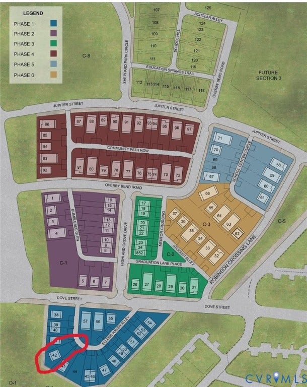 617 Ellens Haven Alley, Highland Grove, Richmond, VA 23222 Highland Grove Site Map Lot 42 (617 Ellens Haven) Circled