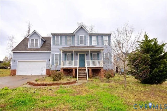 5104 Highberry Woods Road, Richmond, VA 23112 Colonial home featuring a porch, driveway, a garage, and a front yard