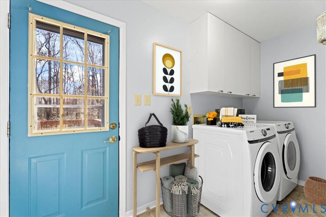 2739 Ridgeview Road, Spencerwood West, Powhatan, VA 23139 Laundry Room With Access to the deck. Washe, Dryer and Cabinets All Convey
