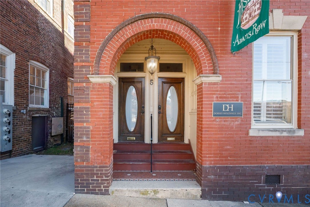 5 S Adams Street, Richmond, VA 23220 View of exterior entry with brick siding and french doors