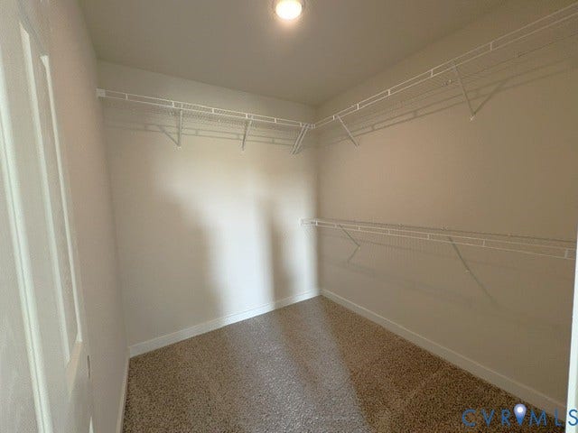 162 Bacon Bit Ln, Louisa, VA 23093 Spacious walk-in closet featuring carpeted flooring, wire shelving systems along multiple walls, and recessed ceiling lighting for optimal visibility and storage organization