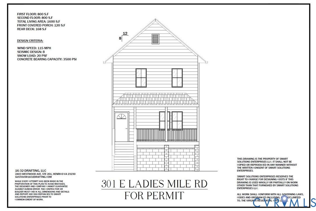 301 E Ladies Mile Road, Richmond, VA 23222 Front Elevation of House Plans