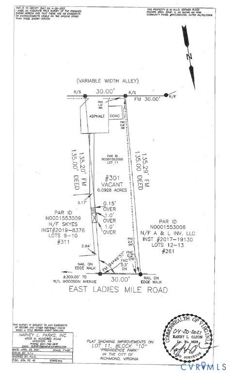 301 E Ladies Mile Road, Richmond, VA 23222 Survey map / technical document