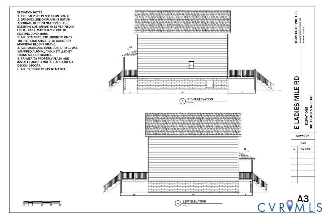 301 E Ladies Mile Road, Richmond, VA 23222 Side Elevations of House Plans