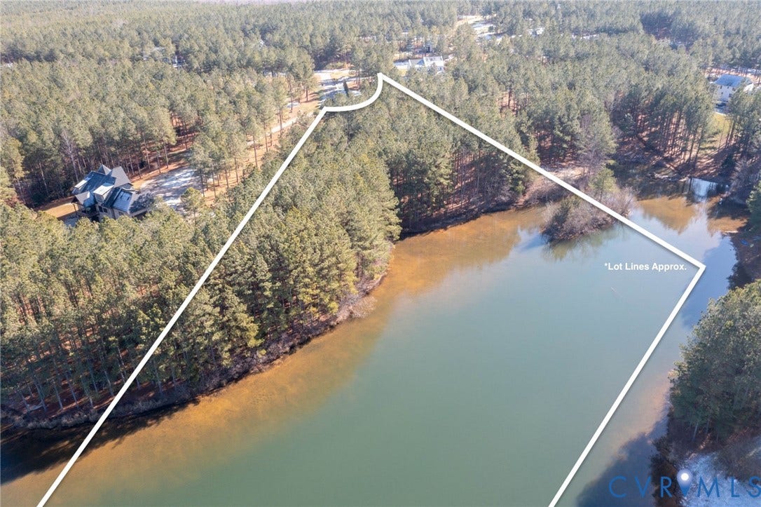 3739 Mill Mount Turn, Westlake At Mill Mount Sec2, Powhatan, VA 23139 Aerial view of property and surrounding area with a heavily wooded area and property parcel outlined