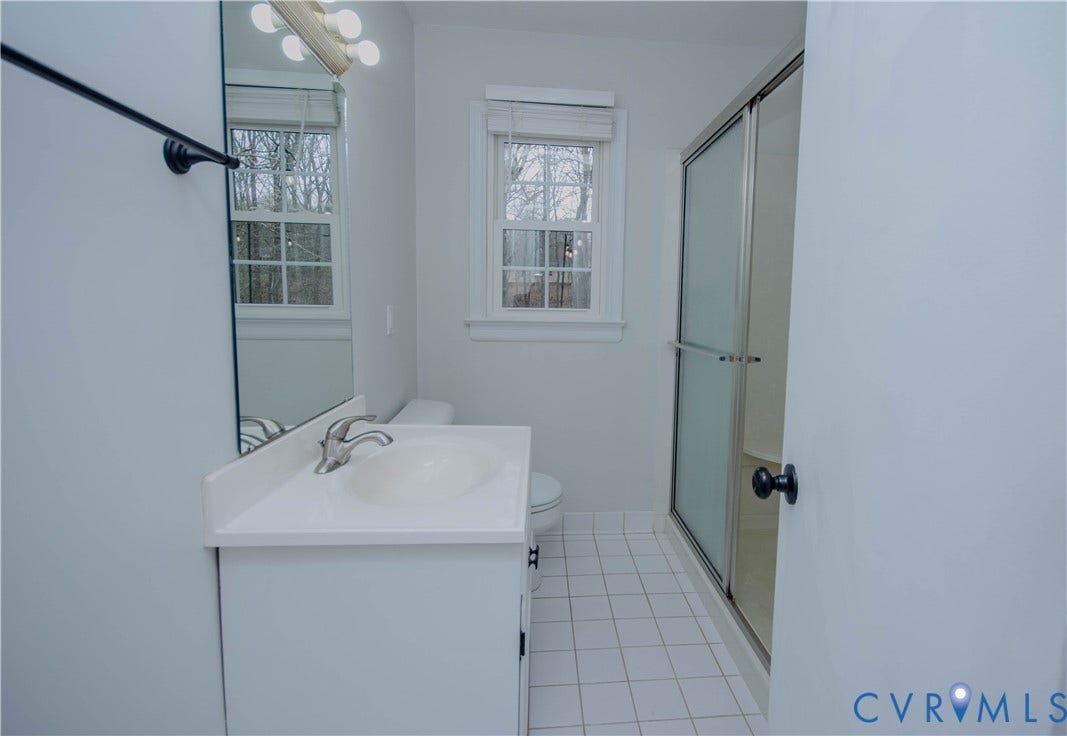 2231 Fall Line Drive, Powhatan, VA 23139 Bathroom featuring vanity, a shower stall, and light tile patterned floors