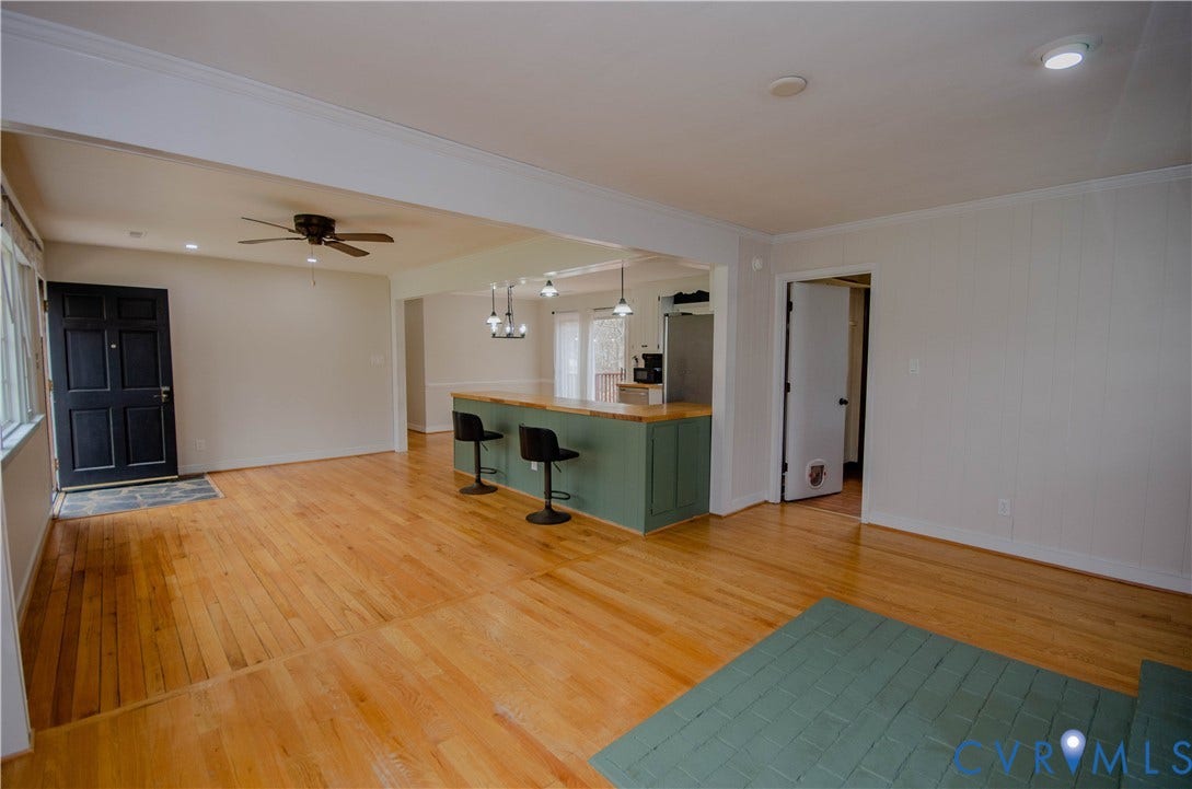 2231 Fall Line Drive, Powhatan, VA 23139 Unfurnished living room with light wood-style flooring, ceiling fan, crown molding, and recessed lighting