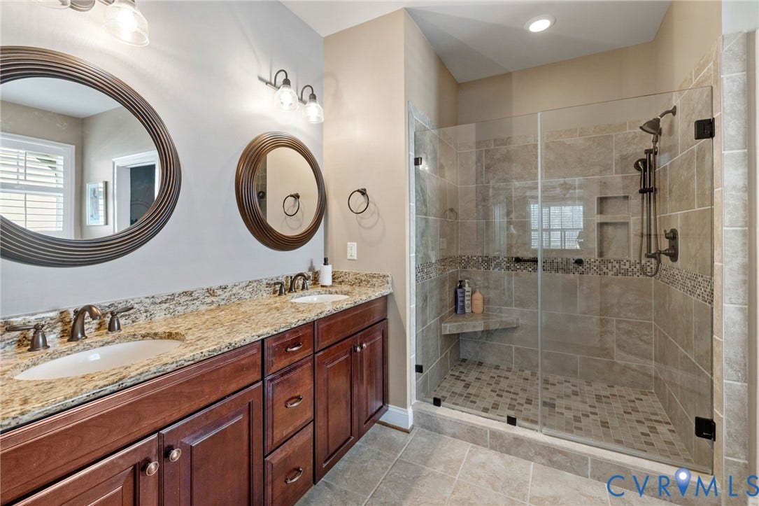 1493 Camberley Drive, Parke At Saddlecreek, Manakin Sabot, VA 23103 glass shower door with tile surround, low curb ir easy access