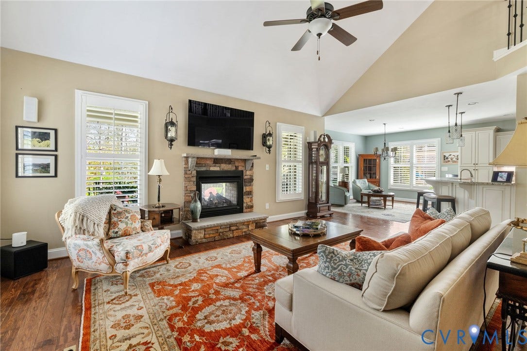 1493 Camberley Drive, Parke At Saddlecreek, Manakin Sabot, VA 23103 vaulted ceiling with dual sided gas fireplace, open to sitting area