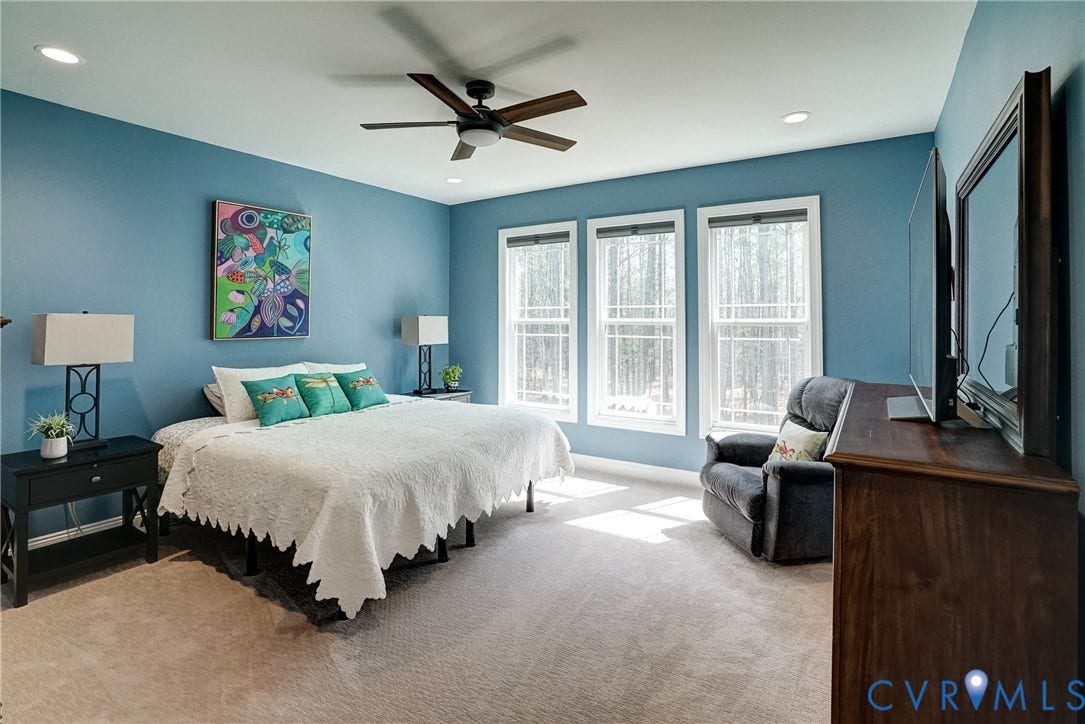 12387 S Readers Circle, Readers Branch, Manakin Sabot, VA 23103 Tranquil First Floor Primary Bedroom with Gorgeous Woodland Views and Pleated Shades