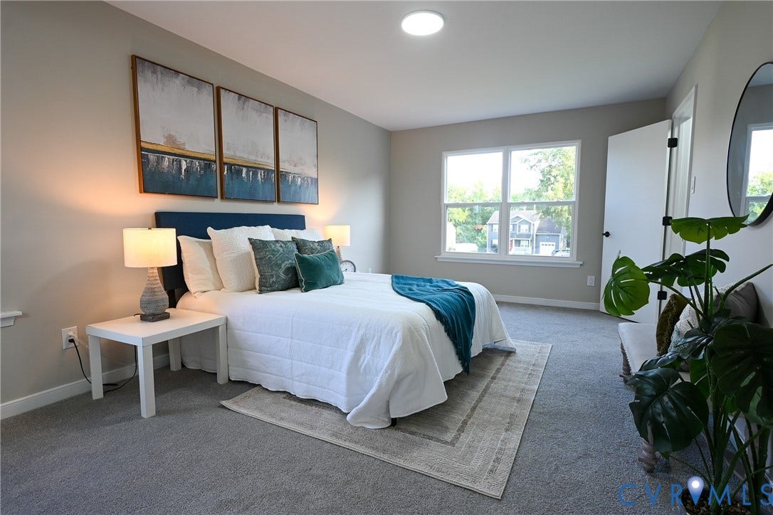 912 Harmony Road, Fairfield, VA 23059 Recessed ceiling lighting, light gray wall paint, gray carpeting, dual pane windows, and a white interior door with black hardware