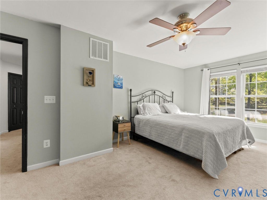 126 Reedy Creek Road, Reedy Creek, Louisa, VA 23093 This room features a ceiling fan, light gray walls, and carpeting
