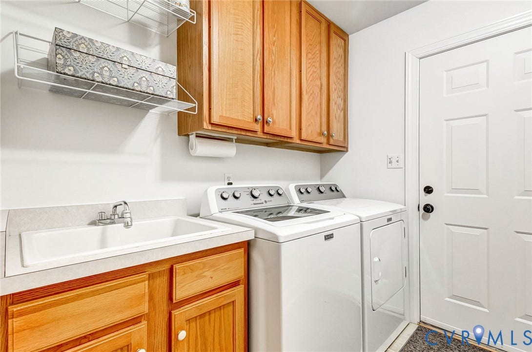 3131 Shadow Creek Drive, Powhatan, VA 23139 Laundry area featuring a utility sink, overhead storage, and convenient access to the garage