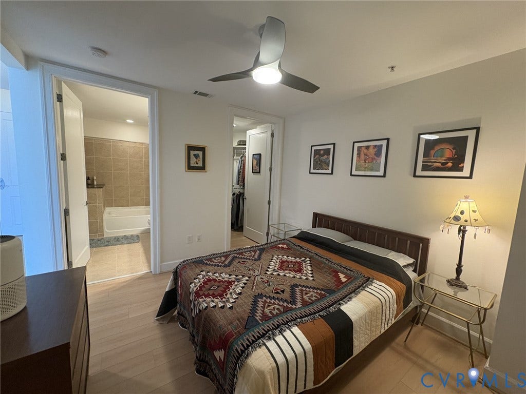 301 Virginia Street, #U804, Downtown, Richmond, VA 23219 Bedroom looking into Bath and closet