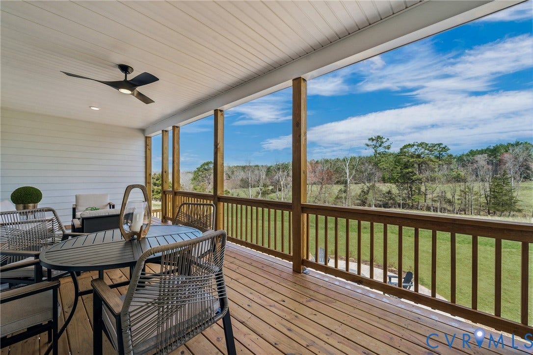 Covered, rear deck. Photo of model home.